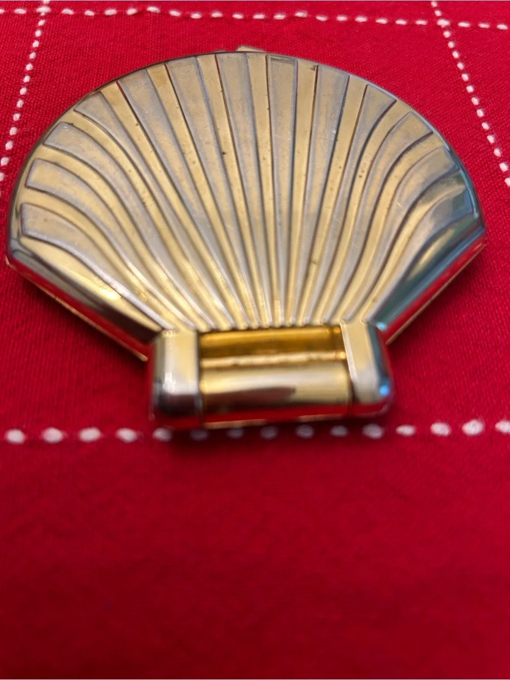 Gold Tone Seashell Compact Mirror Double Mirror Pocket Compact Magnifying